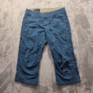 Kuhl Pants Womens 6 Blue Capri Cropped Outdoor Hiking Floral Embroidered Cotton